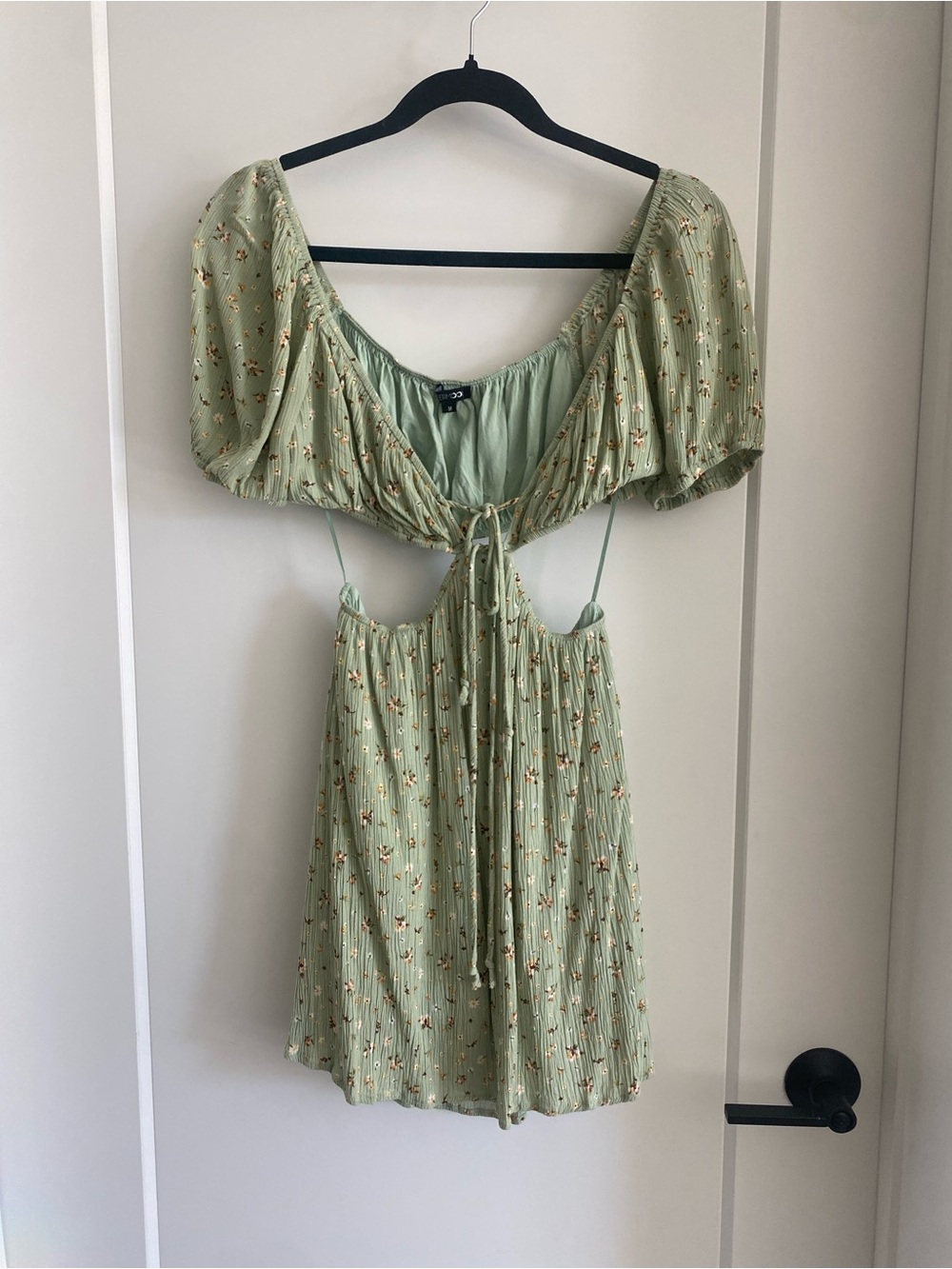 Light Green Floral Cutout Mini Dress